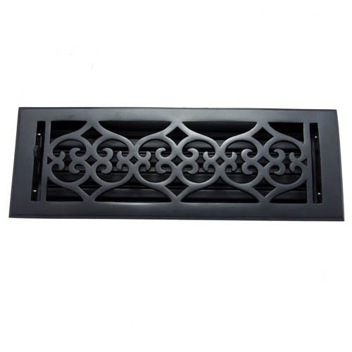 "Flower" Iron Wall Register with Louver - 4" x 14" (5-1/2" x 15-5/8" Overall)